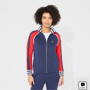 Nautica Color block zip sweatshirt Red white and navy XL (XXL)